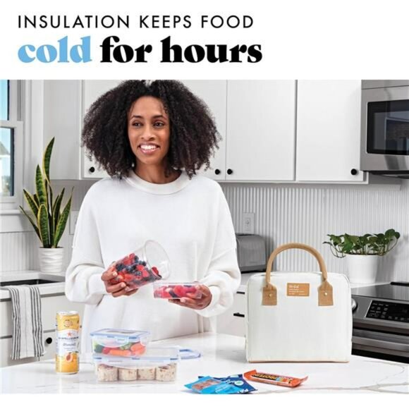 Insulated Lunch Bag for Women Large Leakproof Work Tote with Containers Ivory Wo - Picture 2 of 7